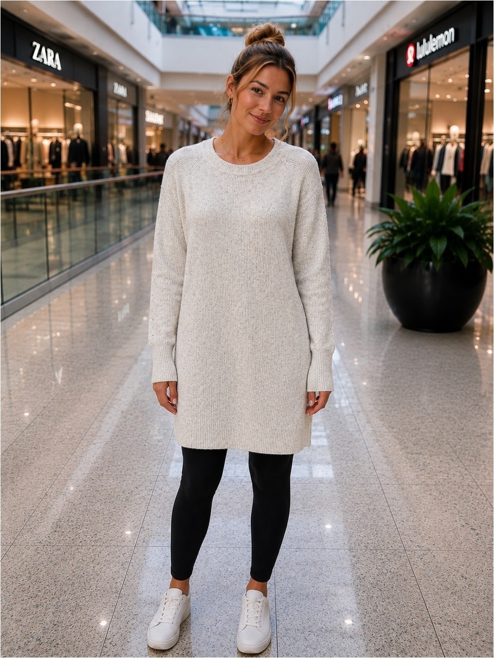 Dex Cream Knit Sweater Dress Women’s Size Medium Long Sleeve Cozy Tunic